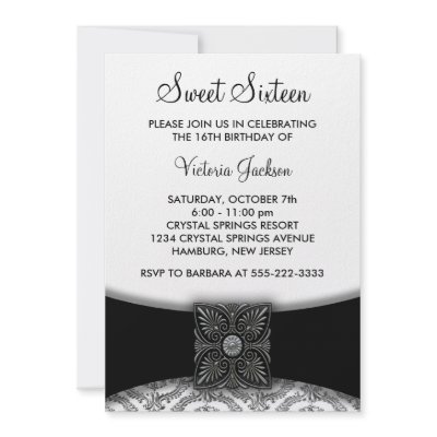 Black Damask Sweet Sixteen Party Invites by decembermorning