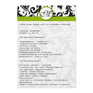 Black Damask Swirl Apple Green Wedding Program invitation