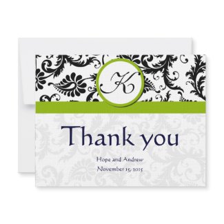 Black Damask Swirl Green Wedding Thank You Cards invitation