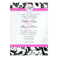 Black Damask Swirls Pink Trim Wedding Invitaitons Announcement