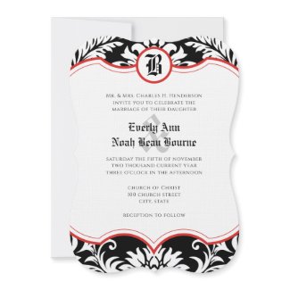 Black Damask Swirls Red Trim Wedding Invitation invitation