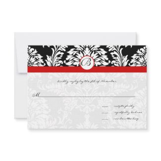 Black Damask Swirls Red Trim Wedding Invitation invitation