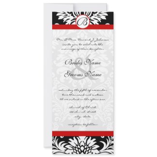 Black Damask Swirls Red Trim Wedding Invitation invitation