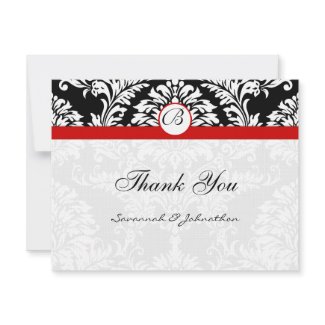 Black Damask Swirls Red Trim Wedding Invitation invitation