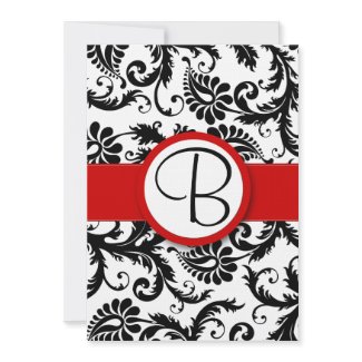Black Damask Swirls Red Trim Wedding Invitations invitation