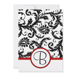 Black Damask Swirls Red Trim Wedding Invitations invitation