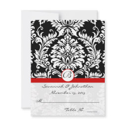 Black Damask Swirls Red Trim Wedding Table Card invitation
