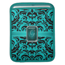 Black Damask Teal Jewel Monogram Ipad Sleeve