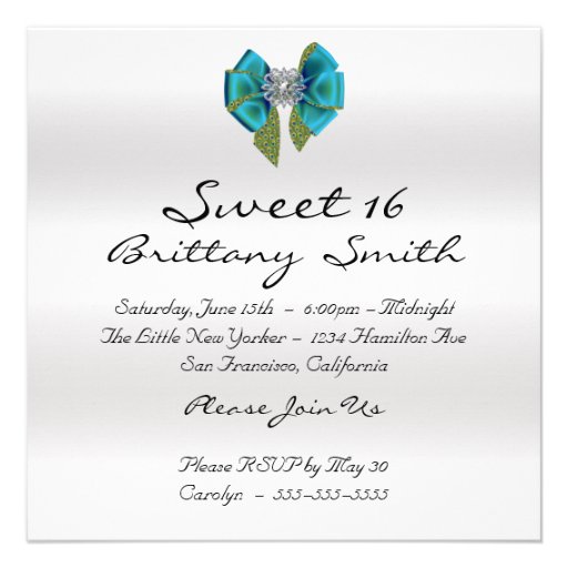 Black Damask Teal Peacock Sweet Sixteen Invitation