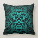 Black Damask Teal Scroll Reversible  Pillow