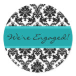 Black Damask & TealEnvelope Seal Favor Sticker