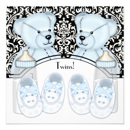 ... baby bottles and booties baby boy twin baby shower invitations so cute