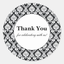Black Damask Thank You Round Stickers