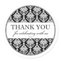 Black Damask Thank You stickers