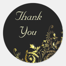 black damask thank you stickers