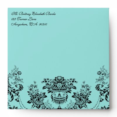 Black Damask Tiffany Blue Wedding Envelopes by natureprints