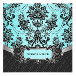 Black Damask & Tiffany Blue Wedding Invitations