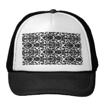 Black damask trucker hat