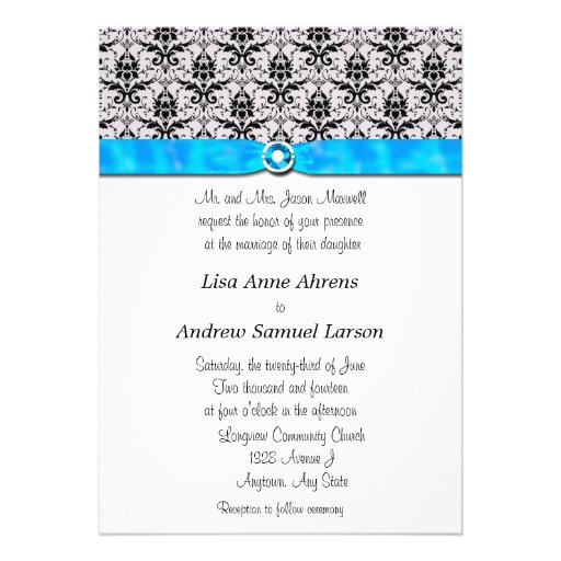 Black Damask Turquoise Jewel Wedding Invitations