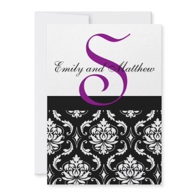 Black Damask Wedding Invitations Purple Monograms by monogramgallery