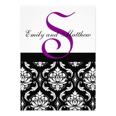 Black Damask Wedding Invitations Purple Monograms