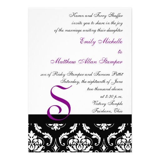 Black Damask Wedding Invitations Purple Monograms