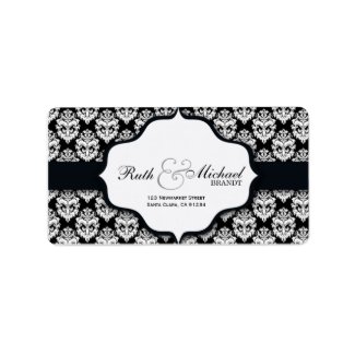Black Damask Wedding Labels