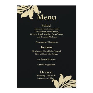 Black Damask Wedding Menu invitation