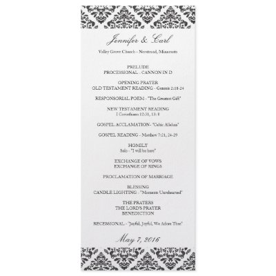 Black Damask Wedding Programs Personalized Invite by karmakaydesigns