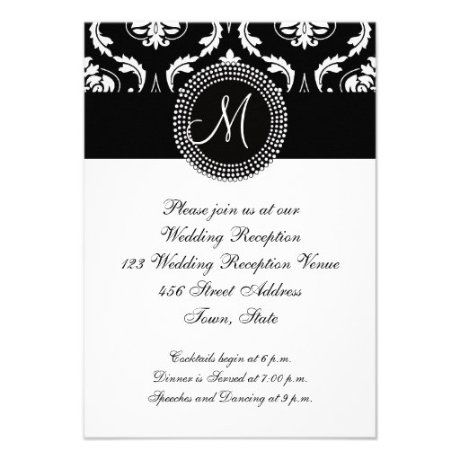 Black Damask Wedding Reception, for Square Card
