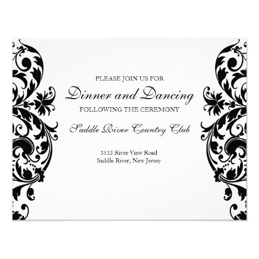 Black Damask Wedding Reception Invitation Card