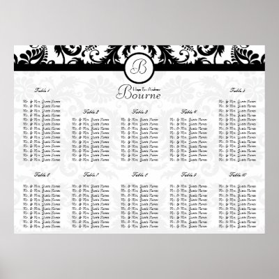 Black Damask Wedding Seating Chart Table Number Poster by samack