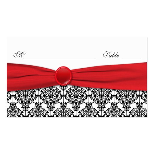 Black Damask with Poppy Red Placecards Business Card