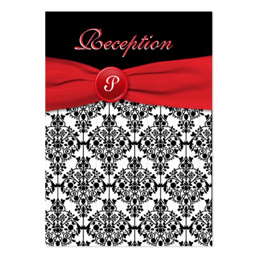 Black Damask with Poppy Red Reception Card Business Card Templates