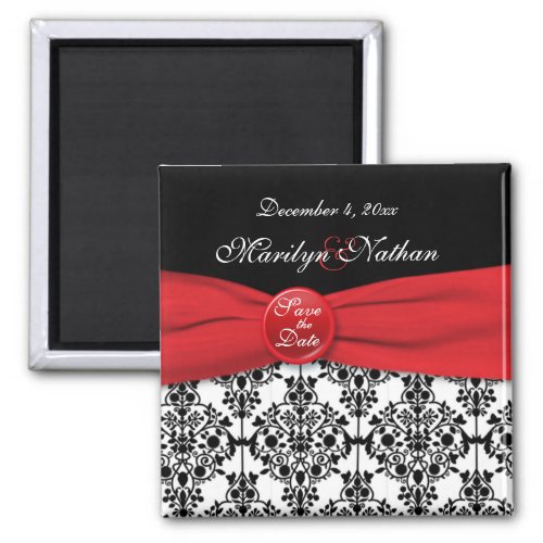 Black Damask with Poppy Red Save the Date Magnet magnet