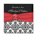 Black Damask with Poppy Red Save the Date Magnet