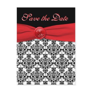 Black Damask with Poppy Red Save the Date Postcard postcard