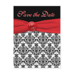 Black Damask with Poppy Red Save the Date Postcard