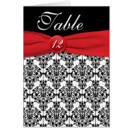 Black Damask with Poppy Red Table Number Card card