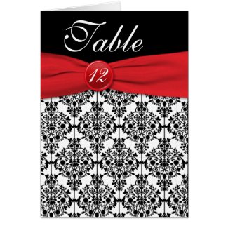 Black Damask with Poppy Red Table Number Card card