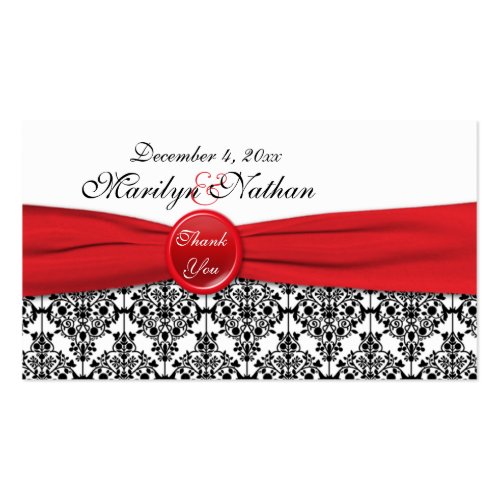 Black Damask with Poppy Red Wedding Favor Tag profilecard