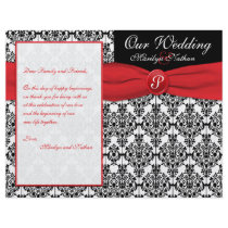 Black Damask with Poppy Red Wedding Program Personalized Flyer