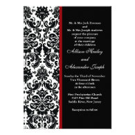 Black Damask with red accent Wedding Invitation