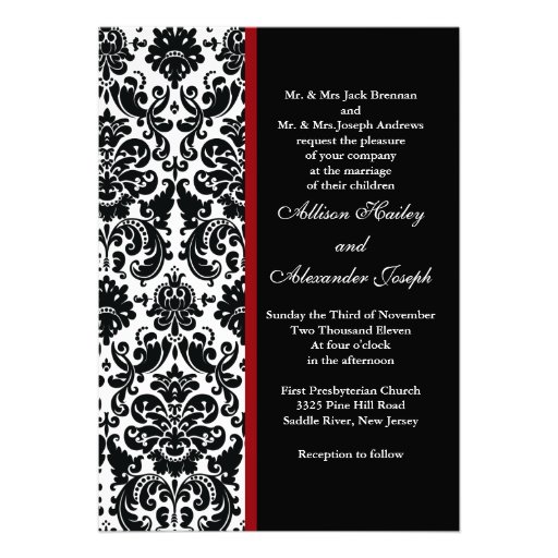 Black Damask with red accent Wedding Invitation