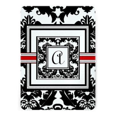 Black Damask with Red Trim Wedding Invitation