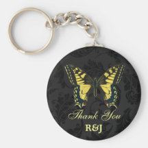 Black damask Yellow Butterfly Wedding Key Chains