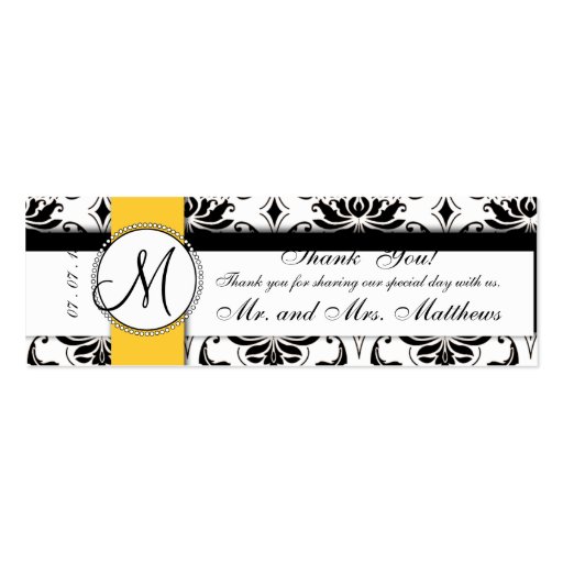 Black Damask Yellow Wedding Favor Tag Business Card Template