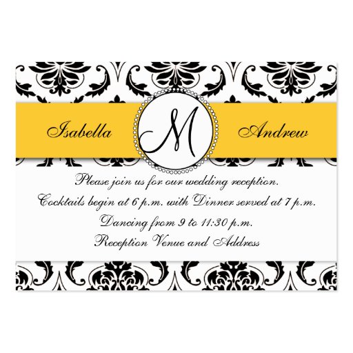 Black Damask Yellow Wedding Reception Card Business Card Templates (front side)