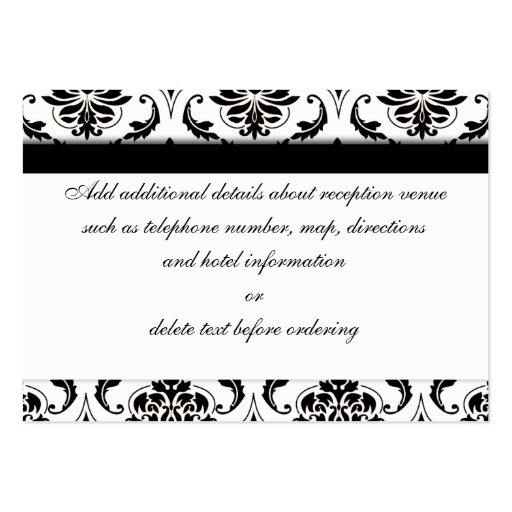 Black Damask Yellow Wedding Reception Card Business Card Templates (back side)