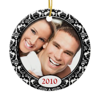 Black Damask Your Photo Christmas Ornament